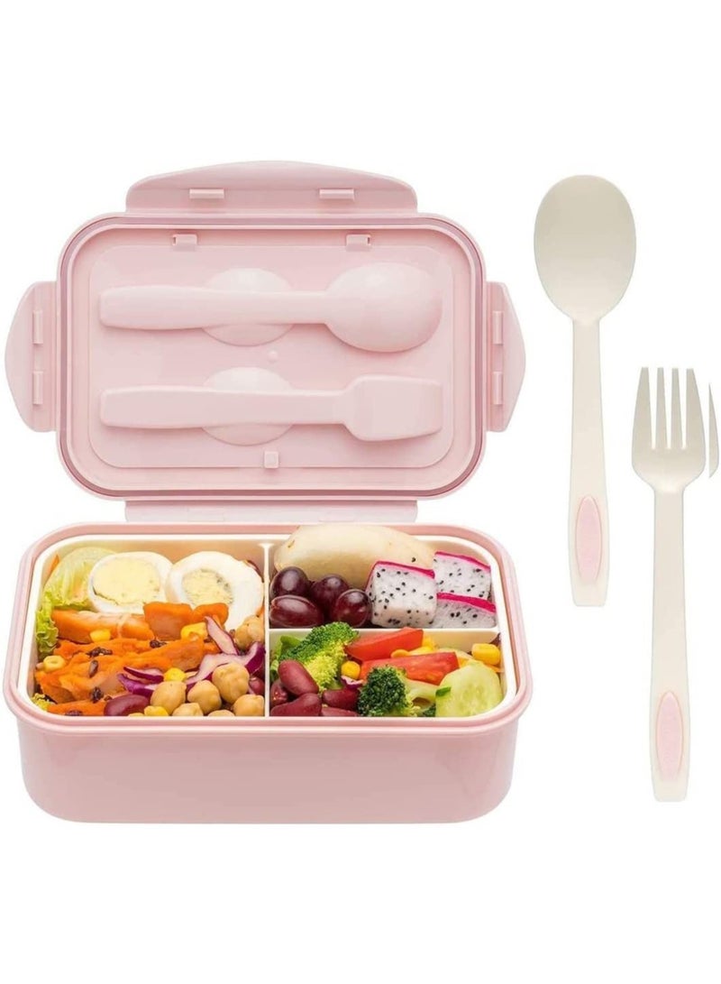 Arabest Lunch Box, 1400ml Leak Proof Insulated Lunch Box with Spoon and Fork, BPA Free, 3 Compartment Lunch Box, Suitable for Kids, Adults, Dining Out, Microwave and Dishwasher Safe (Pink) - Image 1