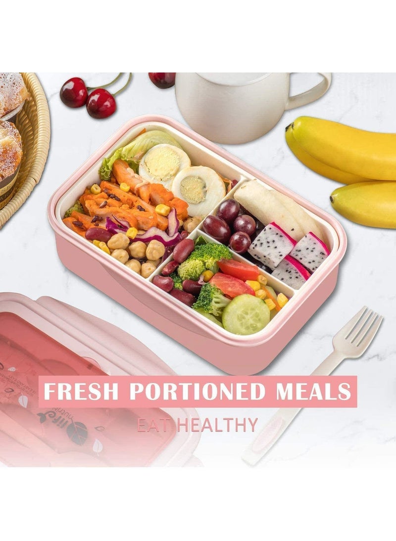 Arabest Lunch Box, 1400ml Leak Proof Insulated Lunch Box with Spoon and Fork, BPA Free, 3 Compartment Lunch Box, Suitable for Kids, Adults, Dining Out, Microwave and Dishwasher Safe (Pink) - Image 4