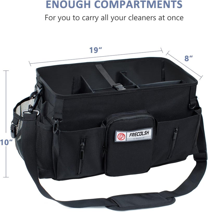 FRECOLSH Large Cleaning Supplies Organizer-Cleaning Caddy Organizer With Handles & Shoulder Strap-Cleaning Bags for Cleaning Suppliers-Housekeepers Wearable Cleaning Tote Upgraded Black - Image 5
