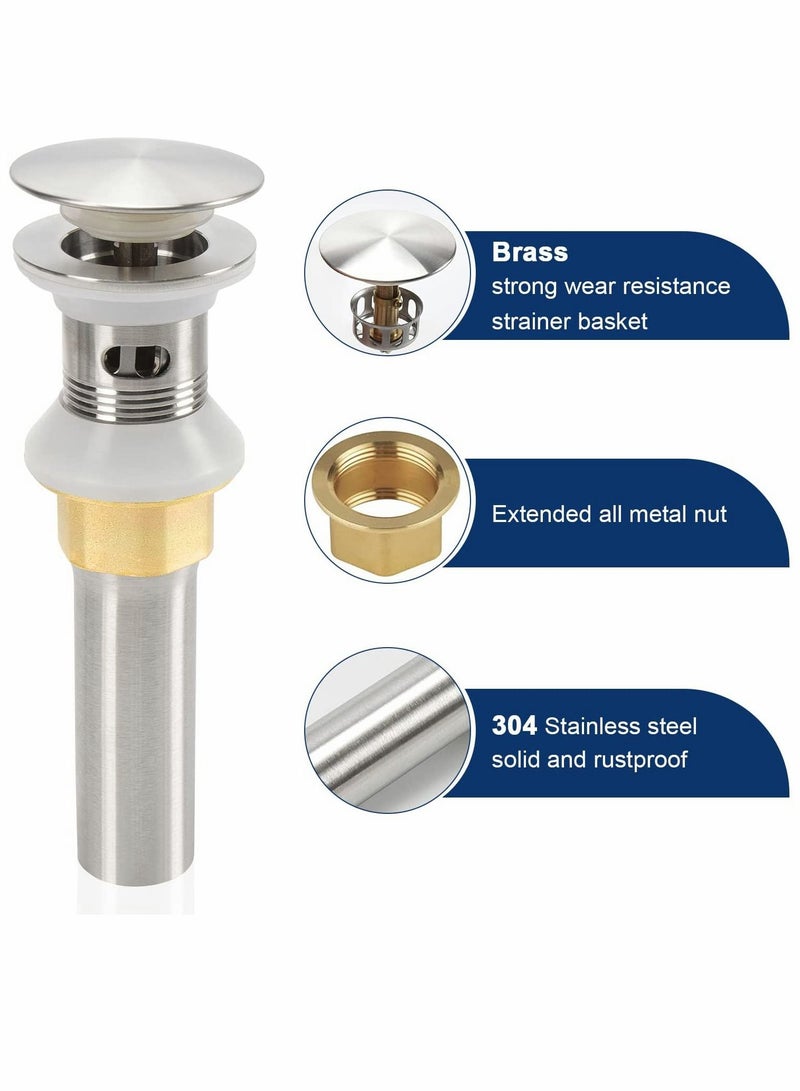SYOSI Bathroom Sink Drain with Overflow, 304 Stainless Steel Pop-up Drain with Detachable Strainer Basket, Anti-Clogging Hair Catcher Assembly Stopper Vessel Sink (Brushed Nickel)  - Image 3