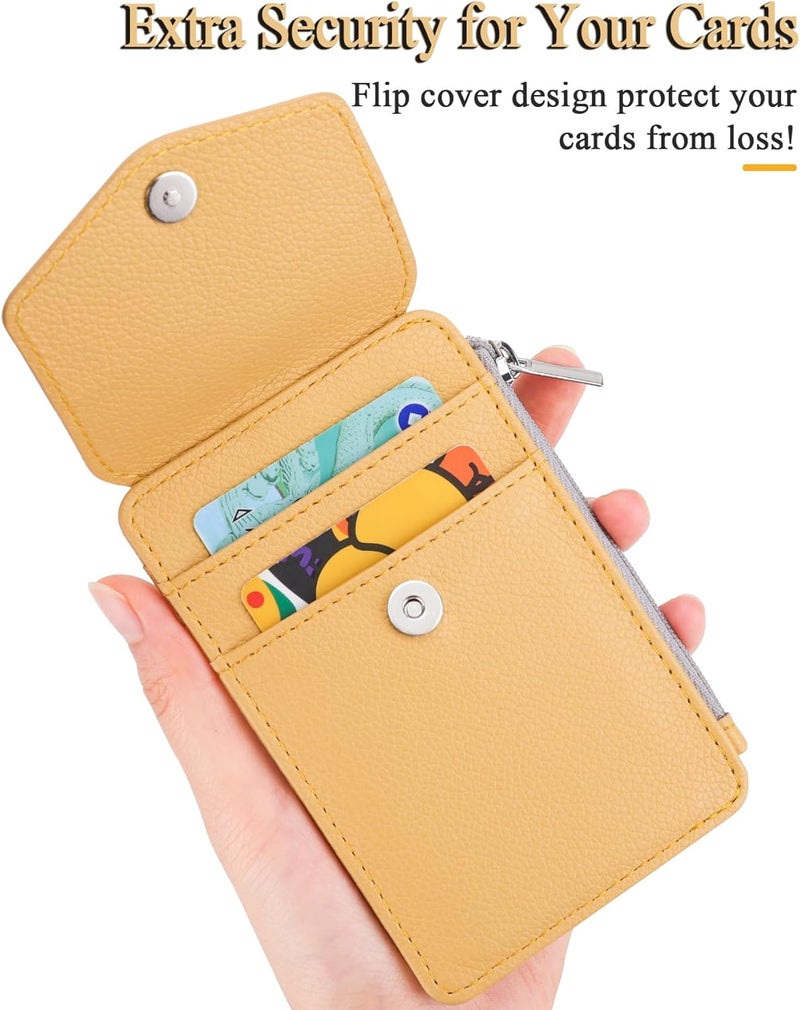 Teskyer Badge Holder with Side Zip Pocket, Multiple Card Slots Leather ID Holder Wallet with Neck Lanyard for Office Staffs, Teachers/Students, Workers, Cruise Cards, Bus/Metro Cards, Lichee Yellow - Image 4