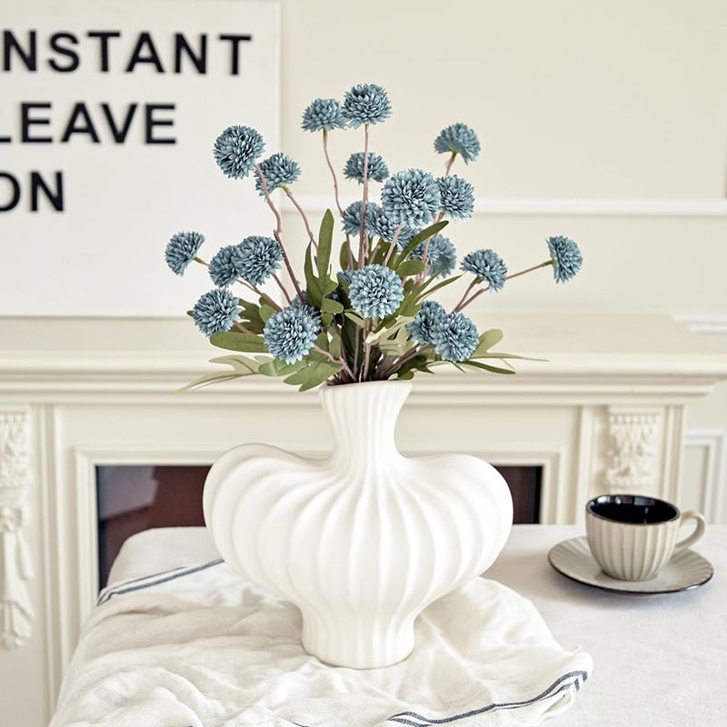 Laelfe Dusty Blue Flowers Artificial Pompon Mum, Fake Kiku Flowers Silk Small Mini Chrysanthemum Ball Faux Mum Decor for Autumn Filler DIY Bouquet Centerpieces Arrangements Shower (Dusty Blue) - Image 5