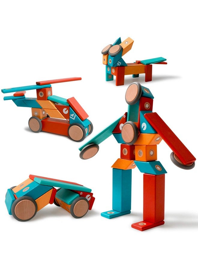 Magblock Magnetic Wooden Blocks Set, 22 Pieces Stem Travel Creativity Magnet Block Toys For 3 4 5 Year Old Age Girls Boys - Image 1