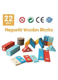 Magblock Magnetic Wooden Blocks Set, 22 Pieces Stem Travel Creativity Magnet Block Toys For 3 4 5 Year Old Age Girls Boys  - Image 4