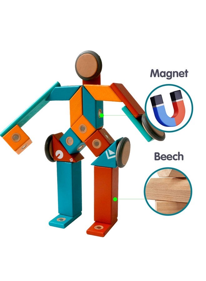 Magblock Magnetic Wooden Blocks Set, 22 Pieces Stem Travel Creativity Magnet Block Toys For 3 4 5 Year Old Age Girls Boys - Image 3