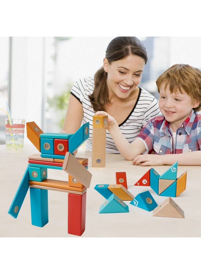 Magblock Magnetic Wooden Blocks Set, 22 Pieces Stem Travel Creativity Magnet Block Toys For 3 4 5 Year Old Age Girls Boys - Image 2