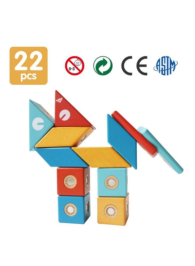 Magblock Magnetic Wooden Blocks Set, 22 Pieces Stem Travel Creativity Magnet Block Toys For 3 4 5 Year Old Age Girls Boys - Image 5