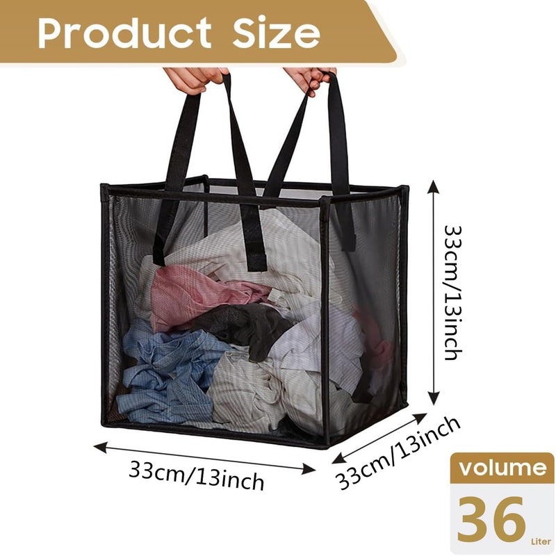 JCZD Storage & Laundry Baskets, Sturdy Mesh Laundry Basket with Handles, Collapsible, Multifunctional, Ideal for Apartments, Dorms, RVs, Efficiently Organizes Laundry, Clothes (Black-Single layer) - Image 2
