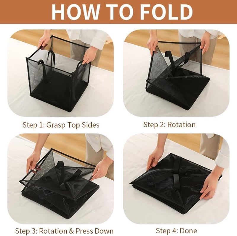 JCZD Storage & Laundry Baskets, Sturdy Mesh Laundry Basket with Handles, Collapsible, Multifunctional, Ideal for Apartments, Dorms, RVs, Efficiently Organizes Laundry, Clothes (Black-Single layer) - Image 5
