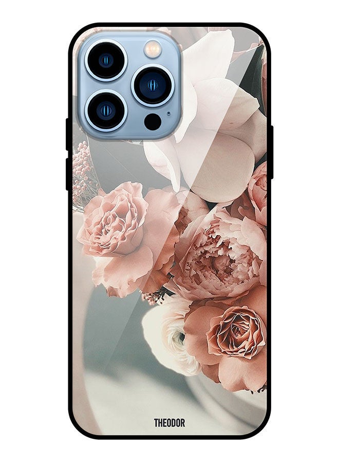 Theodor Protective Tempered Glass Case Cover For Apple iPhone 13 Pro Peach Roses - Image 1