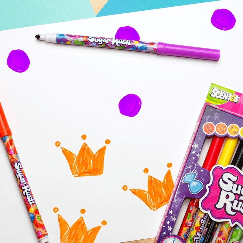 Sugar Rush أقلام فلوماستر للأطفال - أقلام ملونة برائحة الحلوى - أقلام رفيعة برائحة - مستلزمات المعلمين - للأعمار من 3 سنوات وما فوق - 10 قطع - Image 2