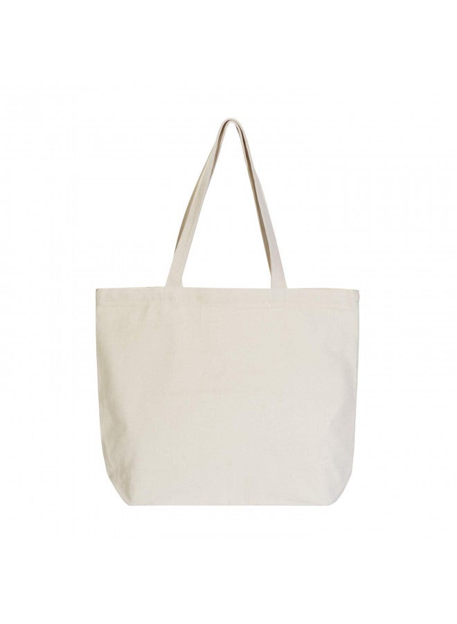 VPAL VPAL Large Canvas Tote Bag with Zipper, 19"x15" 12oz Natural Cotton Heavy DIY Tote for Crafting, Ironing and Embroidering (1 Pack) - Image 1