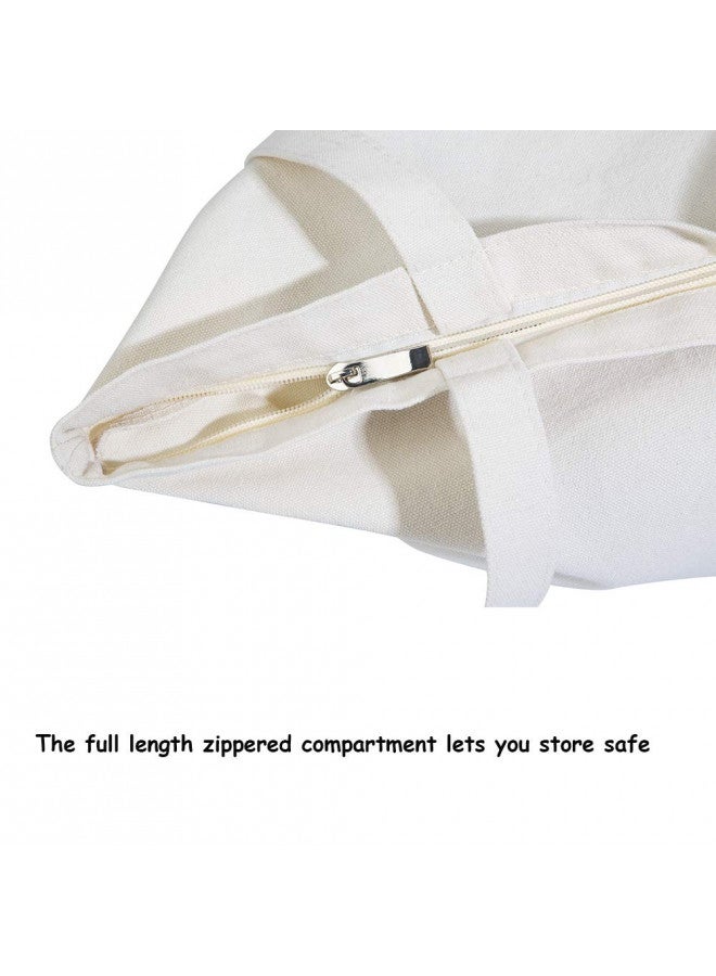 VPAL VPAL Large Canvas Tote Bag with Zipper, 19"x15" 12oz Natural Cotton Heavy DIY Tote for Crafting, Ironing and Embroidering (1 Pack) - Image 4