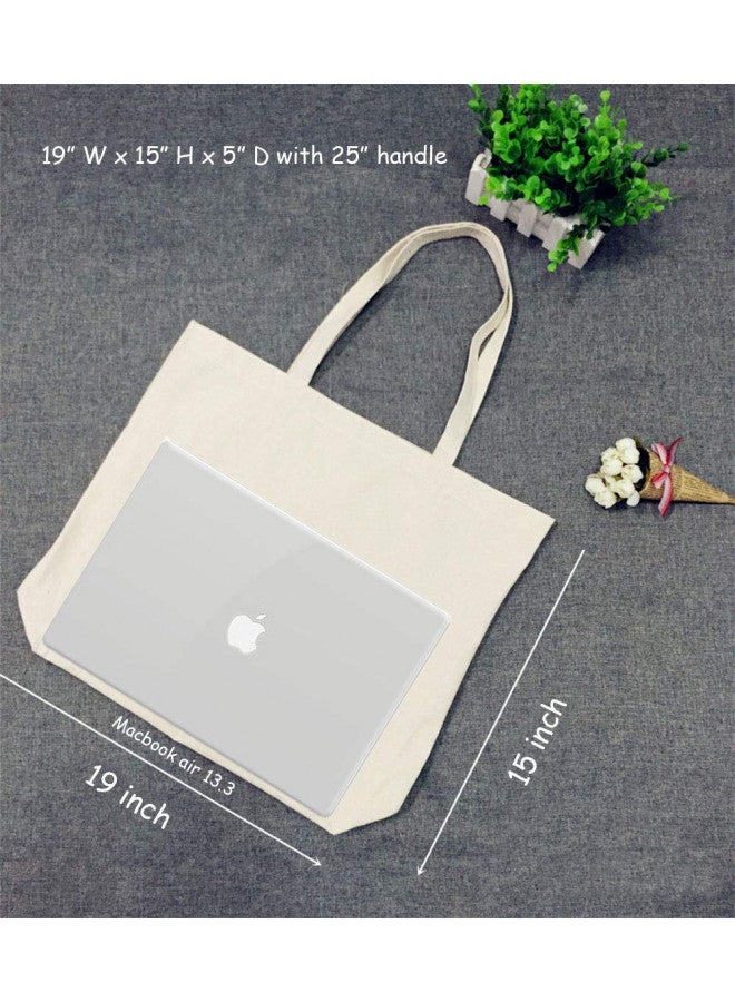 VPAL VPAL Large Canvas Tote Bag with Zipper, 19"x15" 12oz Natural Cotton Heavy DIY Tote for Crafting, Ironing and Embroidering (1 Pack) - Image 2