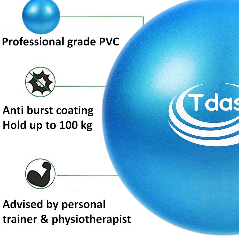 Tdas Polyvinyl Chloride (Pvc) Mini Gym Ball – 25 Cm Exercise Ball With Inflatable Straw Home Gym Swiss Yoga Fitness Physiotherapy Physio Massage Balls Birth Pregnancy Pilates (Blue, 25 Cm) - Image 2