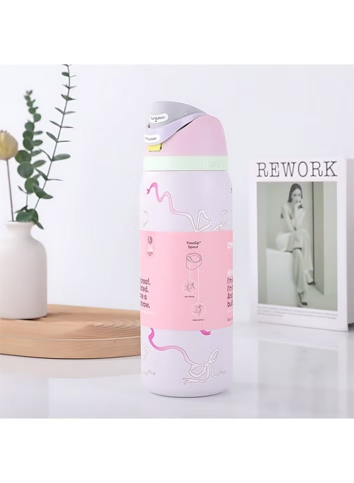 Owala FreeSip Double Insulated Stainless Steel Water Bottle | With Straw | BPA-Free | Sports Water Bottle | 32 oz | 1-Pack (Pink Ribbon) - Image 2