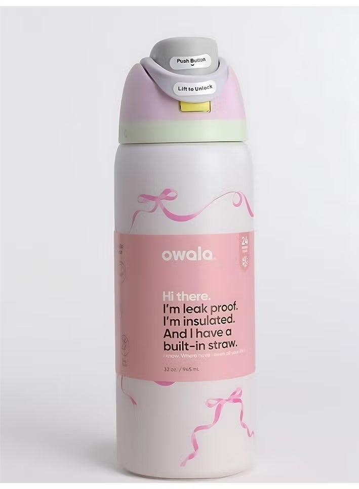 Owala FreeSip Double Insulated Stainless Steel Water Bottle | With Straw | BPA-Free | Sports Water Bottle | 32 oz | 1-Pack (Pink Ribbon) - Image 1