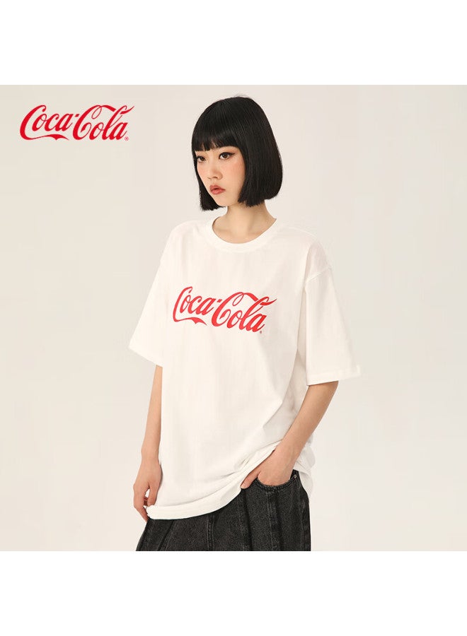 Coca-cola Short Sleeve T-shirt Men And Women Summer Pure Cotton Breathable Classic Loose Trendy Casual Shirt White 2XL - Image 3