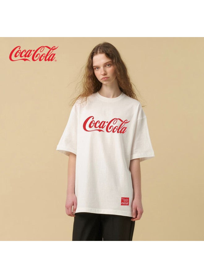 Coca-cola Short Sleeve T-shirt Men And Women Summer Pure Cotton Breathable Classic Loose Trendy Casual Shirt White 2XL - Image 2