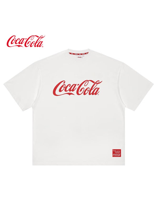 Coca-cola Short Sleeve T-shirt Men And Women Summer Pure Cotton Breathable Classic Loose Trendy Casual Shirt White 2XL - Image 1