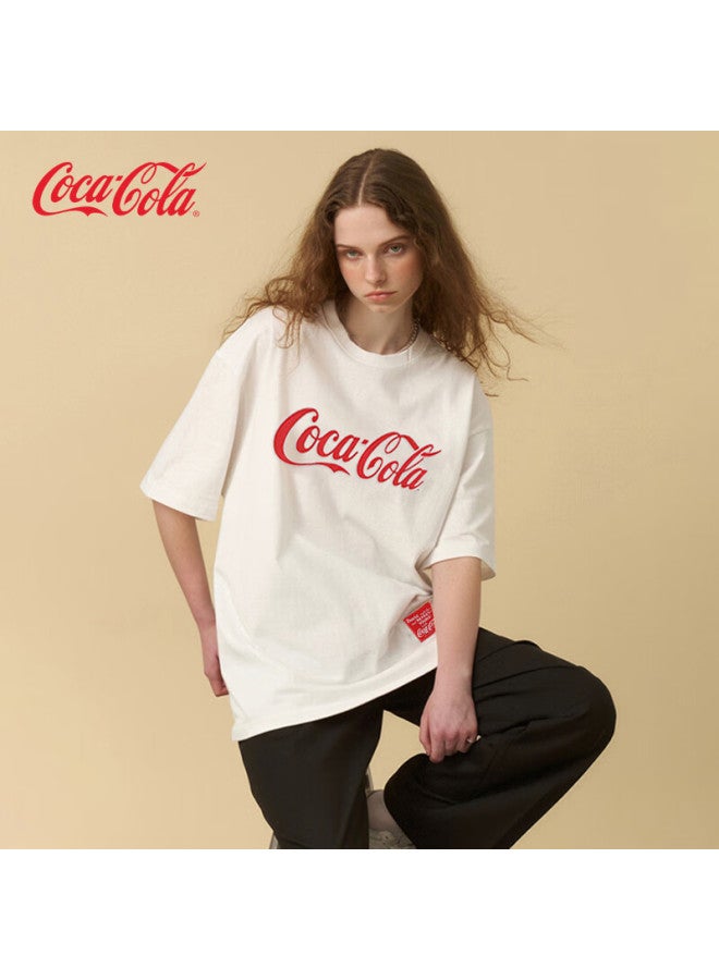 Coca-cola Short Sleeve T-shirt Men And Women Summer Pure Cotton Breathable Classic Loose Trendy Casual Shirt White 2XL - Image 4