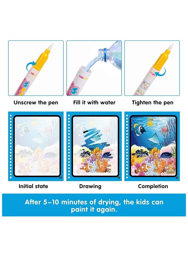 4 Pack Watercolor Magic Books Toddler Kids Reusable Drawing Cartoon Alphabet Fruits Animals Cars Coloring Book Boys Girls Educational Learning Toys Gift - Image 2