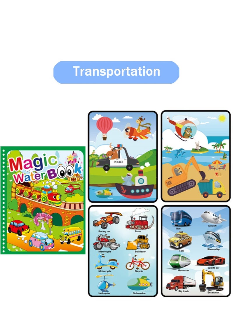 4 Pack Watercolor Magic Books Toddler Kids Reusable Drawing Cartoon Alphabet Fruits Animals Cars Coloring Book Boys Girls Educational Learning Toys Gift - Image 4