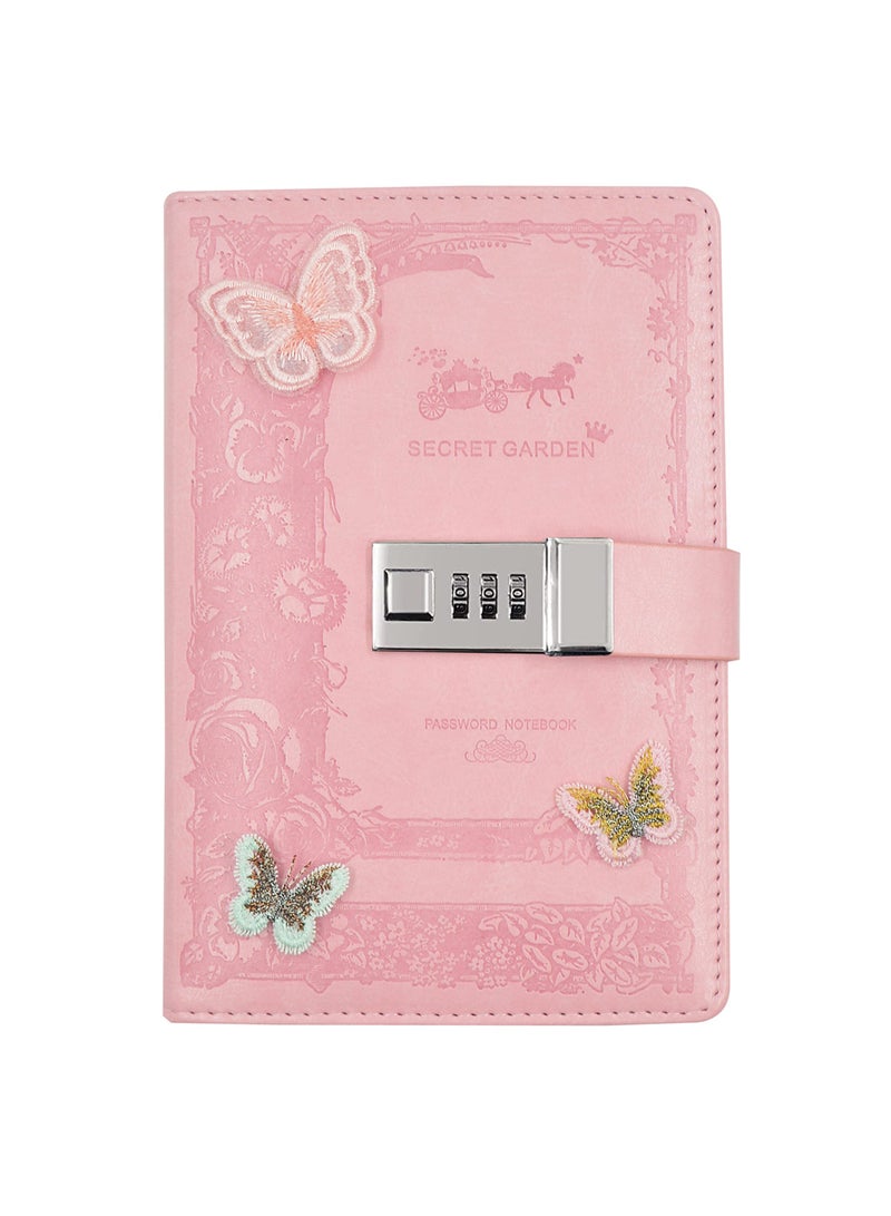 كاست ويف مذكرات قابلة للقفل، جدول أعمال دفتر ملاحظات من جلد البولي يوريثان بكلمة مرور مع ديكور على شكل فراشة، B6 مجلة سفر سرية مع قفل للوازم المدرسية المكتبية هدية عيد ميلاد للطلاب - Image 1