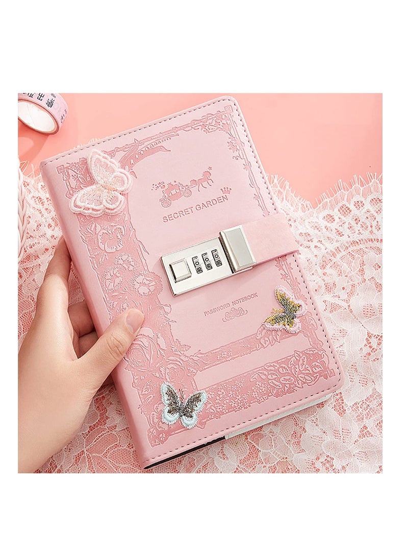 كاست ويف مذكرات قابلة للقفل، جدول أعمال دفتر ملاحظات من جلد البولي يوريثان بكلمة مرور مع ديكور على شكل فراشة، B6 مجلة سفر سرية مع قفل للوازم المدرسية المكتبية هدية عيد ميلاد للطلاب - Image 2