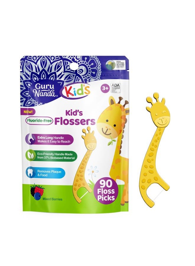 GuruNanda خيوط تنظيف الأسنان للأطفال، خيوط على شكل زرافة طويلة جدًا، خالية من الفلورايد، تصميم مقاوم للانزلاق ومقاوم للتمزق ومقبض صديق للبيئة بنكهة التوت، مثالية للأعمار من 3 سنوات فما فوق، 90 قطعة (عبوة من 1) - Image 1