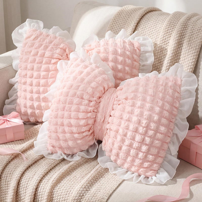 Yousoontic 2 Pcs Bow Pillows 15.7 * 12.6 in Coquette Throw Pillow Cute Bow Shaped Cushion Plush Lumbar Decorative for Girls Room Bed Sofa Couch Car(Puffy Velvet,Pink) - Image 1