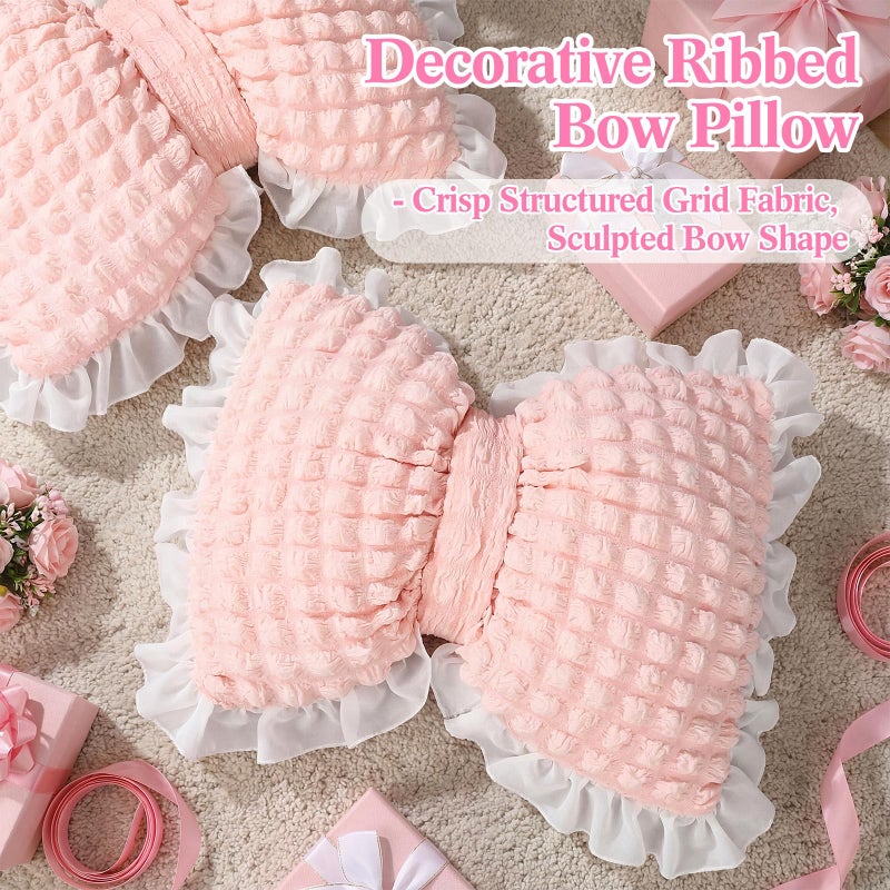 Yousoontic 2 Pcs Bow Pillows 15.7 * 12.6 in Coquette Throw Pillow Cute Bow Shaped Cushion Plush Lumbar Decorative for Girls Room Bed Sofa Couch Car(Puffy Velvet,Pink) - Image 3