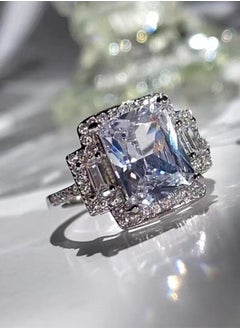 5 Carat Simulated Diamond Silver Rings, Adjustable Moissanite Rings, Shiny Rhinestone ring, Sparkly Engagement Wedding Ring