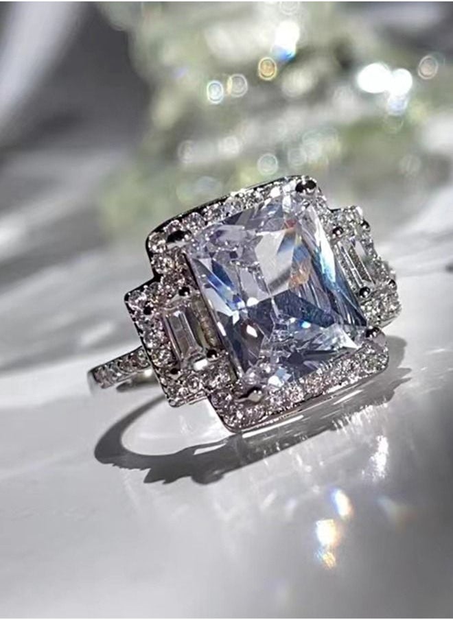 HS - 5 Carat Simulated Diamond Silver Rings, Adjustable Moissanite Rings, Shiny Rhinestone ring, Sparkly Engagement Wedding Ring - Image 1