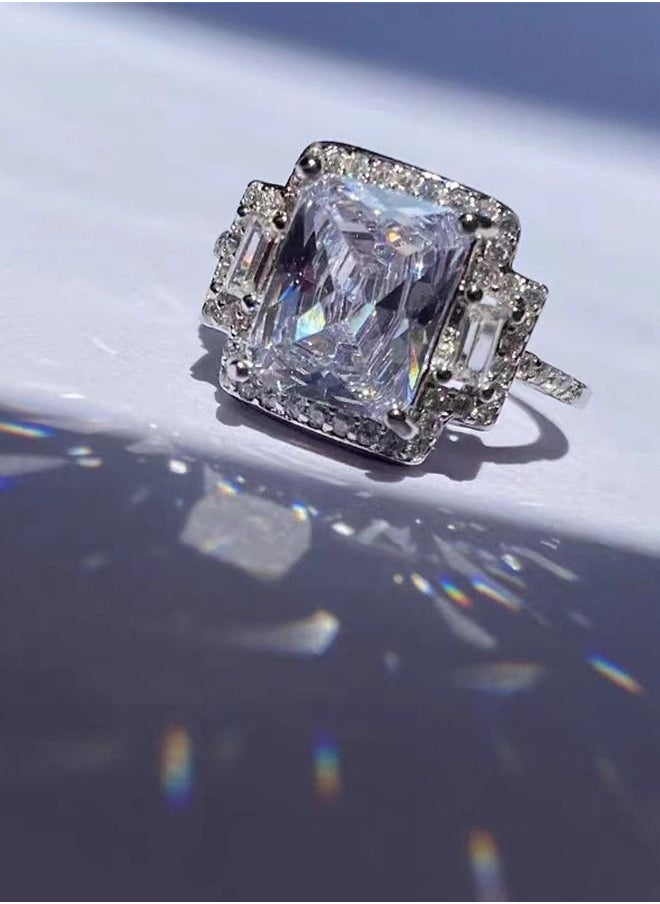 HS - 5 Carat Simulated Diamond Silver Rings, Adjustable Moissanite Rings, Shiny Rhinestone ring, Sparkly Engagement Wedding Ring - Image 1