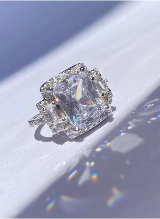 HS - 5 Carat Simulated Diamond Silver Rings, Adjustable Moissanite Rings, Shiny Rhinestone ring, Sparkly Engagement Wedding Ring - Image 1