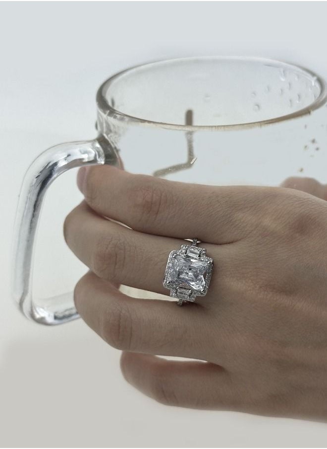 HS - 5 Carat Simulated Diamond Silver Rings, Adjustable Moissanite Rings, Shiny Rhinestone ring, Sparkly Engagement Wedding Ring - Image 1
