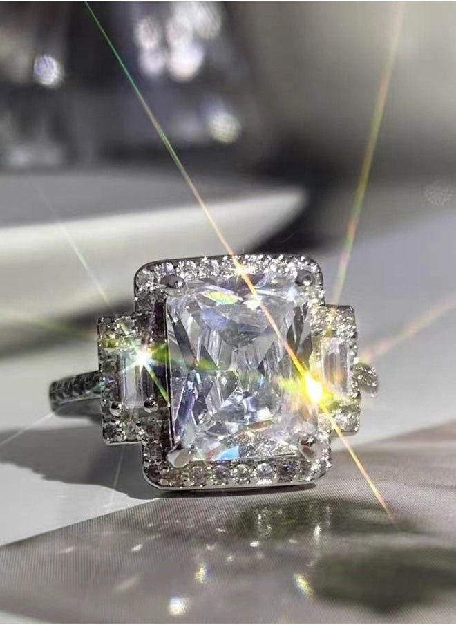 HS - 5 Carat Simulated Diamond Silver Rings, Adjustable Moissanite Rings, Shiny Rhinestone ring, Sparkly Engagement Wedding Ring - Image 1