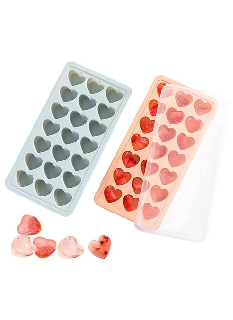 2 Pack Heart Shaped Ice Cube Trays, 42 Holes Silicone Heart Ice Cube Tray with Lid, BPA Free and Dishwasher, Safe Mini Heart Shape Ice Cube Mold, Easy to Remove (Pink/Blue)