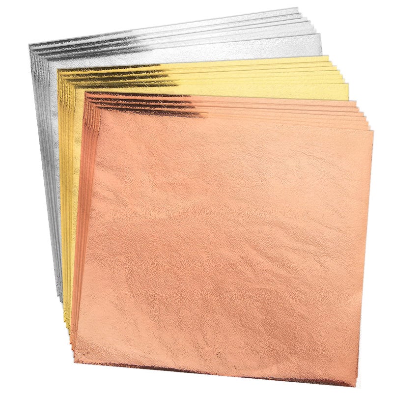 Bubimon 200pcs BUBIMON Imitation Rose Silver Gold Leaf Sheets Gold Foils Sheets Nail Foil for Paint, Resin, Nails, Jewelry, Slime, Arts, Gilding Crafting, Decoration, Sculpture, Furniture - Image 1