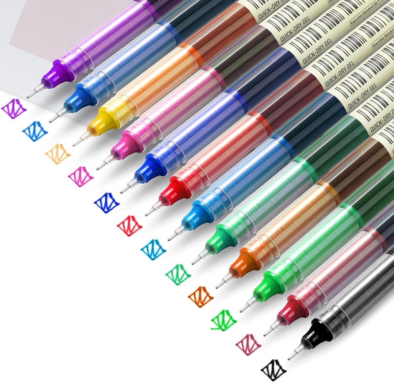 SUPER TOY Liquid Ink Rollerball Pens 12Pc Multi Colored 0.5mm Fine Point Gel Pens for Journaling Smooth Writing Office Stationery Art Supplies School Gift - Image 1