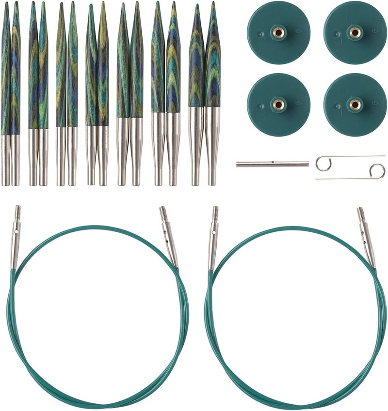 KnitPicks Options 2-3/4" Short Tip Interchangeable Wood Knitting Needle Set (Caspian) - Image 1