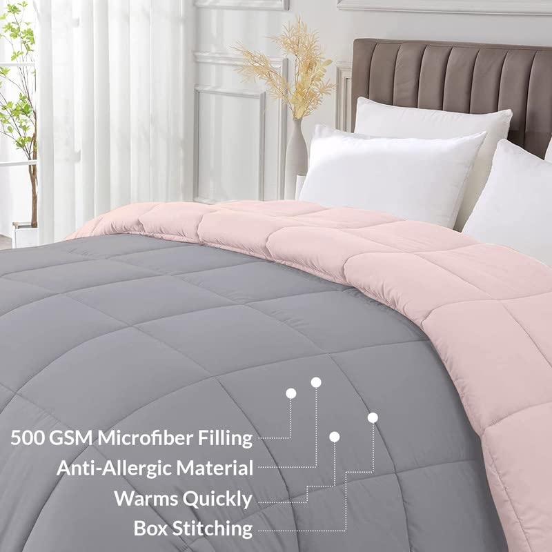 Razzai 500 GSM Winter Comforter Premium Collection Quilted Revesible Comforter (90" x 90" Inches/228cm x 228cm) - Queen Size | Silver/Peach| TC - 400 - Image 5