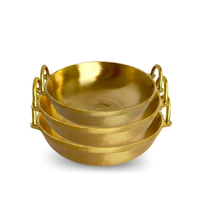 HEAVY BRONZE COOKING KADAI COMBOCOOKING KARAHIWOK 20CM800ML22CM18 LITRE 24CM3 LITRE KADAI SET OF 3 GOLD