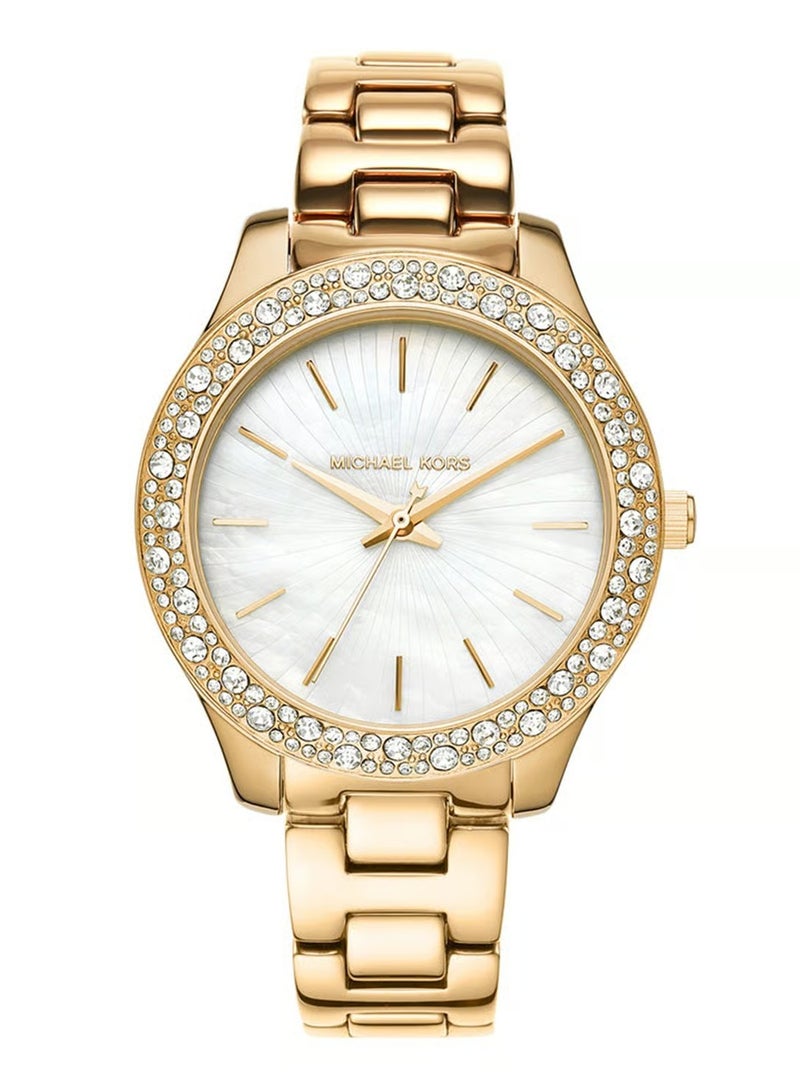 ام كي Liliane MK4555 ميناء من عرق اللؤلؤ وحزام من الفولاذ المقاوم للصدأ باللون الذهبي - Image 1