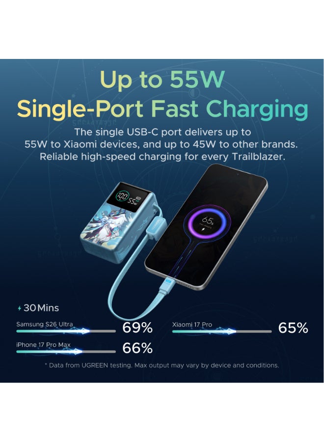 Ugreen 10000mAh 55W Pocket Size Power Bank Fast Charging with Built-in Cable, Compact Portable Small size Fast Charger Battery Pack with Smart TFT Digital Display, 35W Fast Input, Powerbank for Samsung, iPhone, Xiaomi Devices and Travel Use-Silver 10000 55W Mini Braided C cable 55W Mini Braided C cable-Collab - Image 2