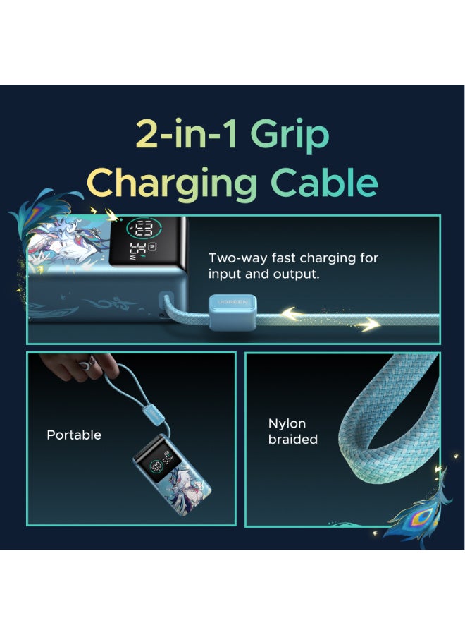 Ugreen 10000mAh 55W Pocket Size Power Bank Fast Charging with Built-in Cable, Compact Portable Small size Fast Charger Battery Pack with Smart TFT Digital Display, 35W Fast Input, Powerbank for Samsung, iPhone, Xiaomi Devices and Travel Use-Silver 10000 55W Mini Braided C cable 55W Mini Braided C cable-Collab - Image 3