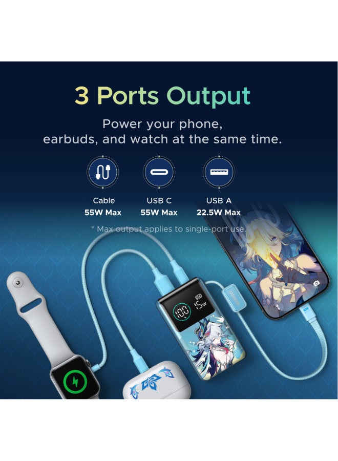 Ugreen 10000mAh 55W Pocket Size Power Bank Fast Charging with Built-in Cable, Compact Portable Small size Fast Charger Battery Pack with Smart TFT Digital Display, 35W Fast Input, Powerbank for Samsung, iPhone, Xiaomi Devices and Travel Use-Silver 10000 55W Mini Braided C cable 55W Mini Braided C cable-Collab - Image 4