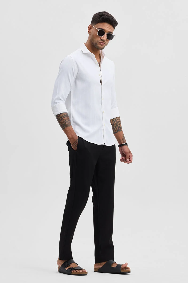 SNITCH White Textured Long Sleeve Slim Fit Casual Shirt