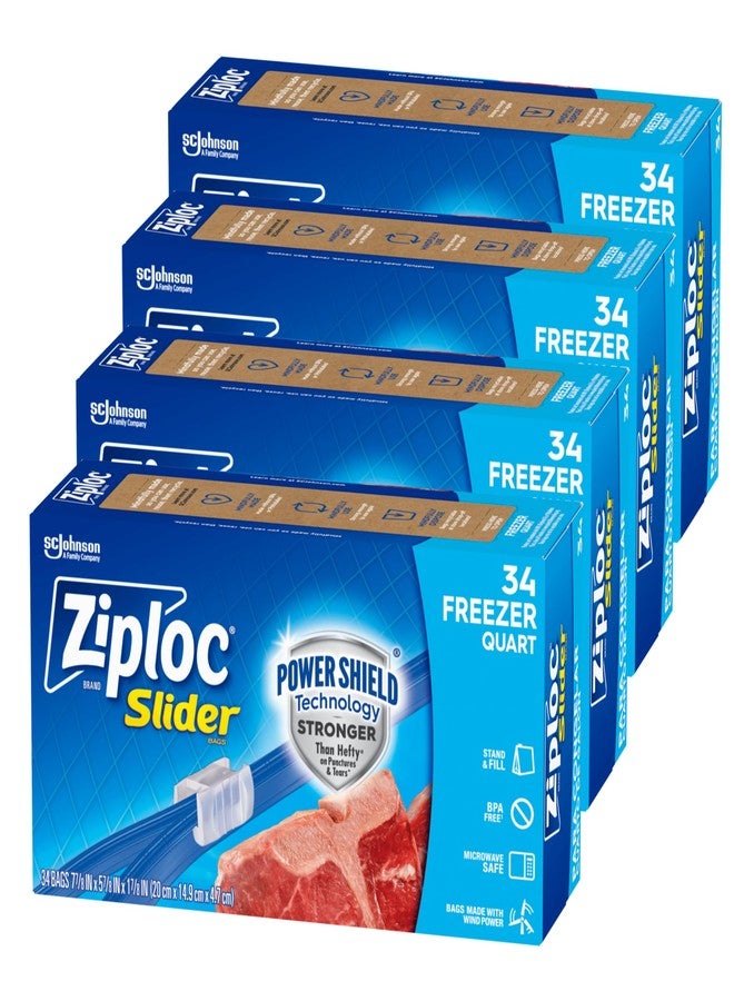 Ziploc Quart Food Storage Freezer Slider Bags, Power Shield Technology for More Durability, 34 count, 4 Pack, 136 Total (Packaging May Vary) - Image 1